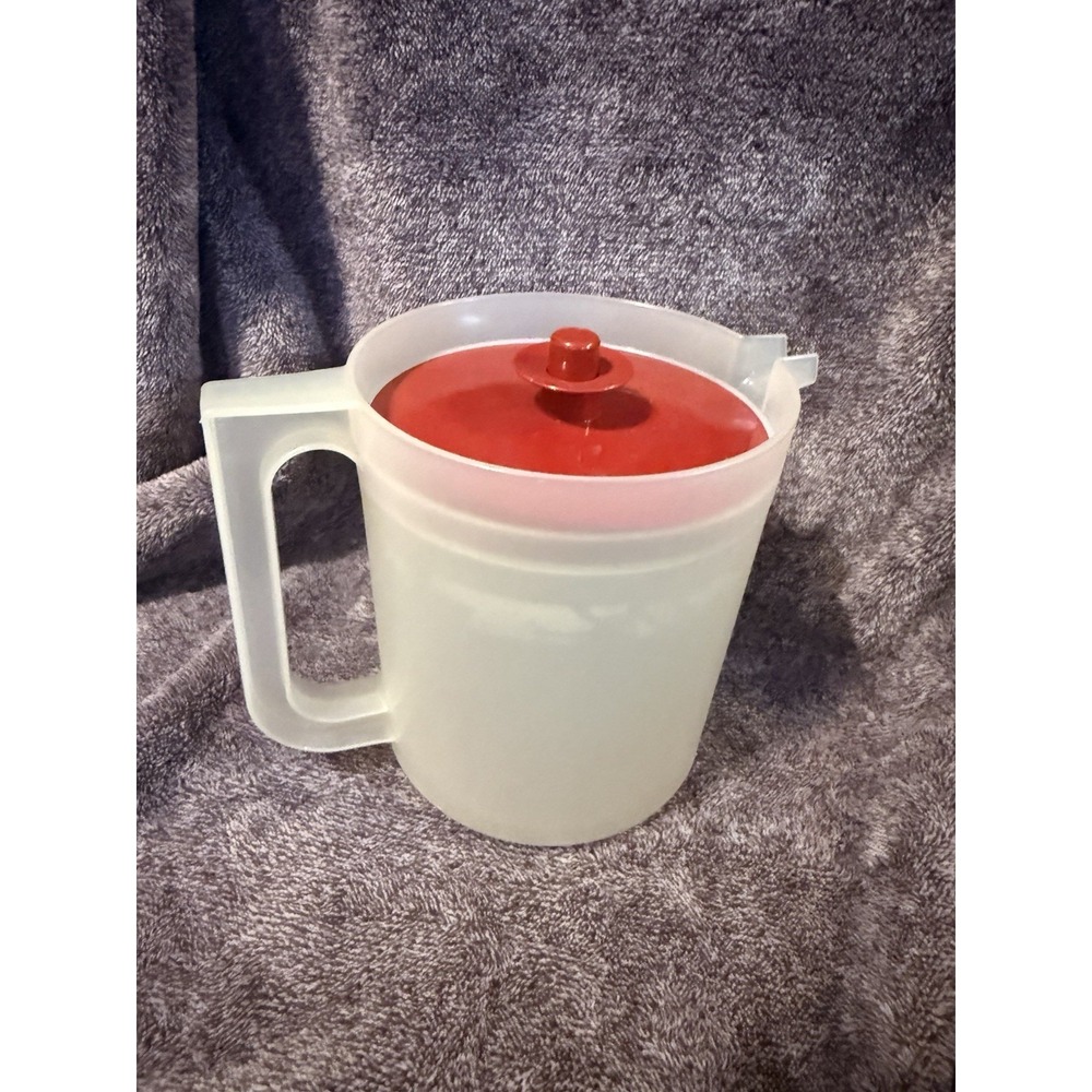 Vintage Tupperware Sheer Pitcher 1575 Harvest Red Push Button Lid 1.5 Quart